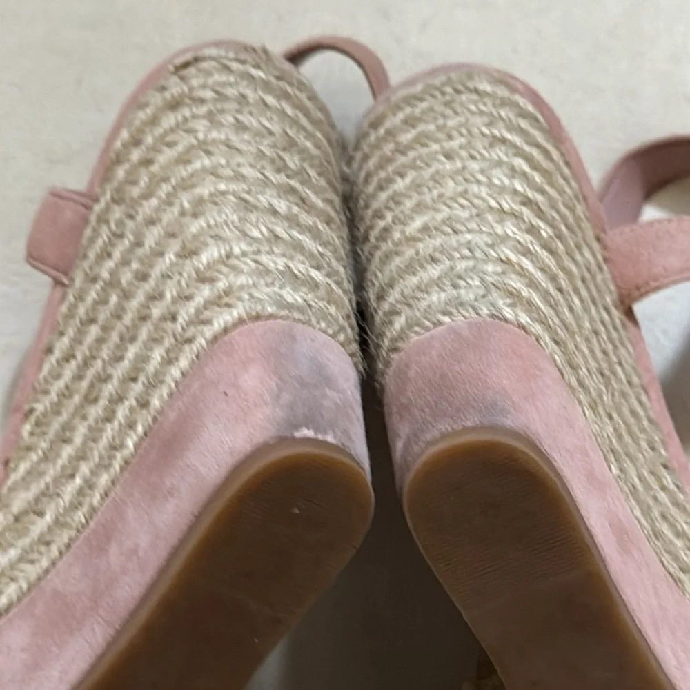 Gianni Bini pink suede espadrille platform‎ heels ruffle sandals Sz 10